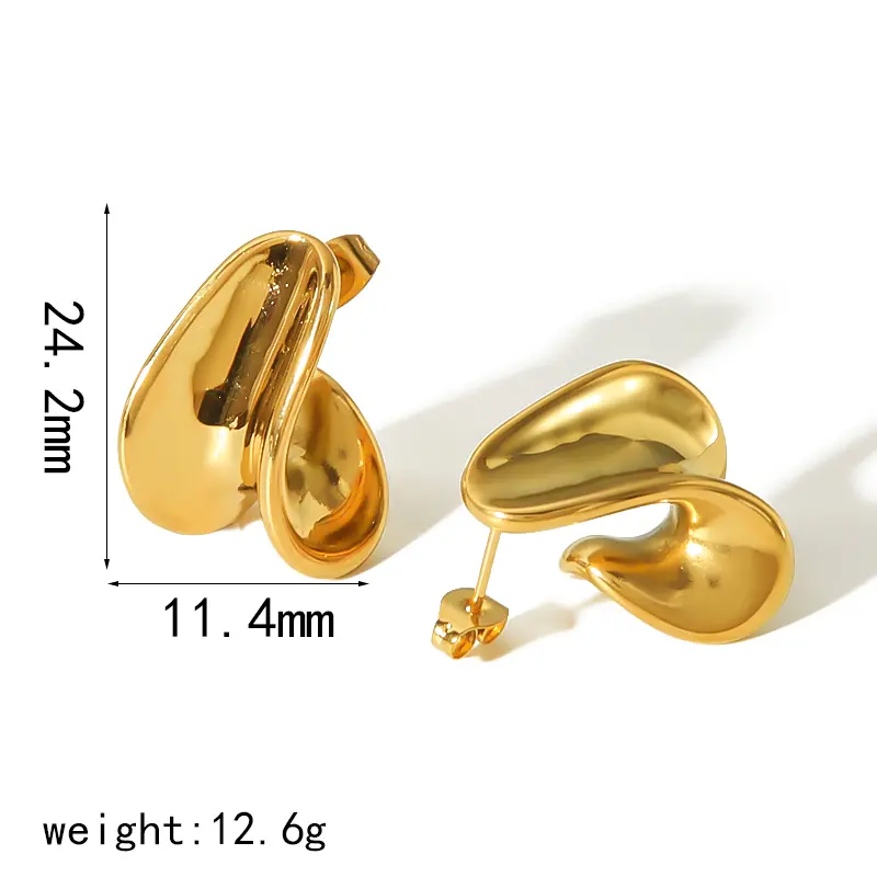 1 par de aretes simples nuevos de forma irregular de acero inoxidable chapados en oro de 18 quilates para mujer, adecuados para el uso diario h5 Imagen2